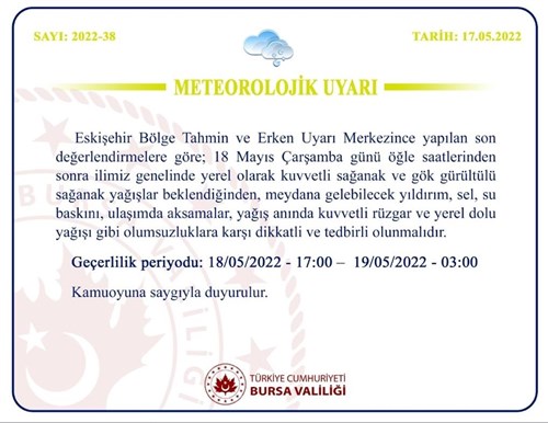 Meteorolojik Uyarı (17.05.2022)